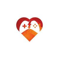 Thunder game heart shape concept logo design. Game control with lightning icon logo vector