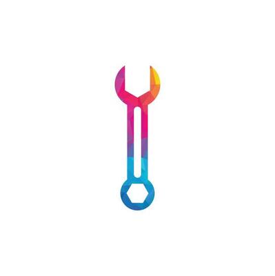 wrench logo design template vector. Wrench repair logo icon with swoosh graphic element