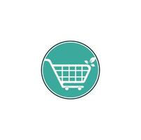 Green leaf shopping cart logo design inspiration. Shopping cart and leaf professional logo design vector