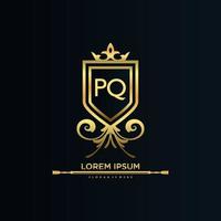 PQ Letter Initial with Royal Template.elegant with crown logo vector, Creative Lettering Logo Vector Illustration.