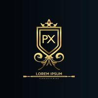PX Letter Initial with Royal Template.elegant with crown logo vector, Creative Lettering Logo Vector Illustration.