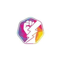 Fist Thunder Power Logo Design. Hand hold thunder logo design. vector