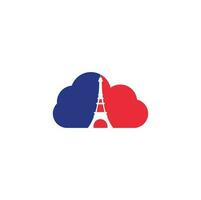 Eiffel tower cloud shape concept logo design template. Paris logo design vector