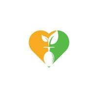 Healthy food heart shape concept logo template. Organic food logo with spoon and leaf symbol. vector