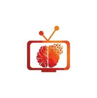 Brain connection logo design. digital brain logo template. Brain and tv logo vector