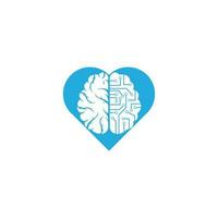 diseño del logotipo del concepto de forma de corazón de conexión cerebral. plantilla de logotipo de cerebro digital. vector