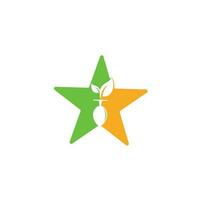 plantilla de logotipo de concepto de forma de estrella de alimentos saludables. logotipo de alimentos orgánicos con símbolo de cuchara y hoja. vector