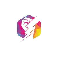 Fist Thunder Power Logo Design. Hand hold thunder logo design. vector