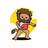 Cute lion playing table tennis vector