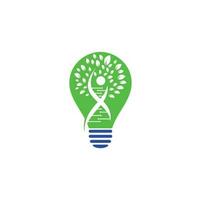 Dna tree bulb shape concept vector logo design. DNA genetic icon. DNA with green leaves vector logo design.