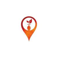 Healthy food map pin shape concept logo template. Organic food logo with spoon and leaf symbol. vector