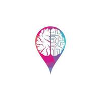 Brain connection map pin shape concept shape concept logo design. digital brain logo template. vector