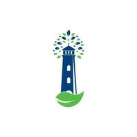 Green lighthouse logo template design. Leaf and Lighthouse Logo Template vector