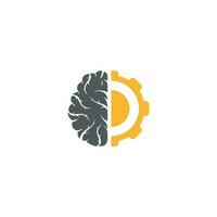 Brain and gear cog logo design. Education and mechanic symbol or icon. Unique science and industrial logotype design template vector