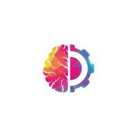 diseño del logo del engranaje y el cerebro. educación y símbolo o icono mecánico. plantilla única de diseño de logotipo científico e industrial vector