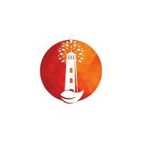 Green lighthouse logo template design. Leaf and Lighthouse Logo Template vector