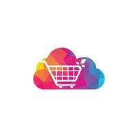 Green leaf shopping cart cloud shape concept logo design inspiration. vector
