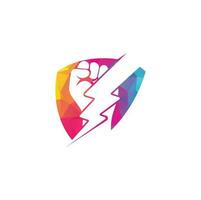 Fist Thunder Power Logo Design. Hand hold thunder logo design. vector