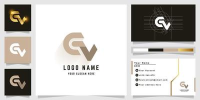 Letter CV or GV monogram logo with business card design vector