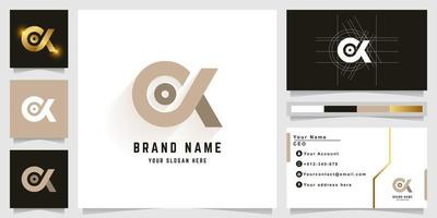 Letter OX or OK monogram logo with business card design vector