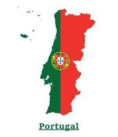 Portugal National Flag Map Design, Illustration Of Portugal Country Flag Inside The Map vector