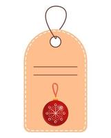 Christmas gift tag. Christmas tree red toy. Vector isolated on white background.