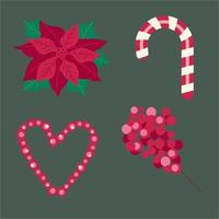 flor de navidad roja, corazón, rama, dulce. festival de navidad, invitaciones de año nuevo o tarjetas de felicitación. vector