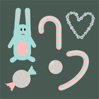 Christmas blue rabbit, sweets. Rabbit with New Year's decors. vector