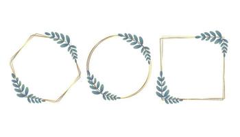 Vector Gold Christmas frame with Blue Branches