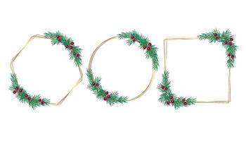 Vector Gold Christmas frame with spruce branches