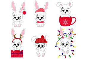 Hand Drawn cute bunny for Christmas and winter cartoon style. Chinese New year 2023 symbol. Vector illustration in cartoon style. Design element for greeting cards, holiday banner, decor