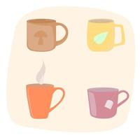 poner tazas. tazas de otoño. diseño vectorial para cafetería, cafe.ilustración vectorial en estilo de dibujos animados vector