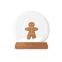 Vector snow globe with a gingerbread man. Christmas pastries. Vector festive illustration in cartoon flat style