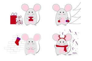 New year and Christmas mouses.Simple animals illustration for greeting cards, calendars, prints etc. Hand draw mouse for Christmas design. Vector illustration