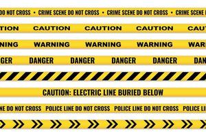 Caution tape set of yellow warning ribbons. vector