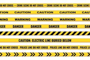 Caution tape set of yellow warning ribbons. vector