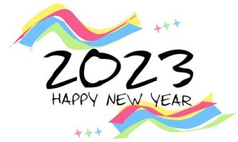 ilustración vectorial, feliz año nuevo 2023. año 2023 escrito a mano con trazos de crayón de colores. para carteles, folletos, pancartas, web, invitación o tarjeta de felicitación, aislado en fondo blanco vector