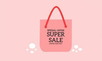 ilustración vectorial de una bolsa de compras rosa. un símbolo de una invitación a comprar con un cierto descuento.para volante, revista, afiche, folleto, pancarta, web, promoción, aislado en fondo rosa vector