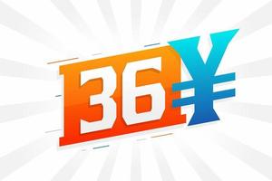 36 Yuan Chinese currency vector text symbol. 36 Yen Japanese currency Money stock vector