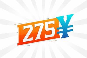 Símbolo de texto vectorial de moneda china de 275 yuanes. 275 yen moneda japonesa dinero stock vector