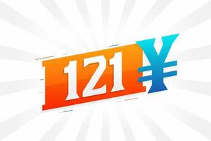 Símbolo de texto vectorial de moneda china de 121 yuanes. 121 yen moneda japonesa dinero stock vector