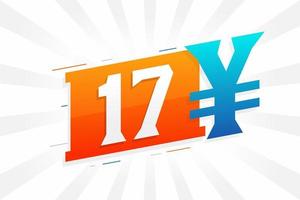 17 Yuan Chinese currency vector text symbol. 17 Yen Japanese currency Money stock vector