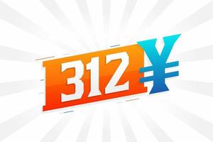 312 Yuan Chinese currency vector text symbol. 312 Yen Japanese currency Money stock vector