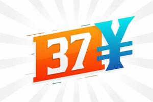 37 Yuan Chinese currency vector text symbol. 37 Yen Japanese currency Money stock vector