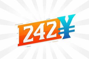 242 Yuan Chinese currency vector text symbol. 242 Yen Japanese currency Money stock vector