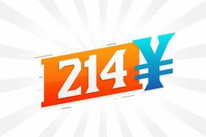 214 Yuan Chinese currency vector text symbol. 214 Yen Japanese currency Money stock vector