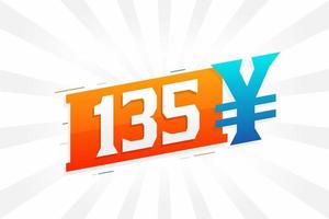 135 Yuan Chinese currency vector text symbol. 135 Yen Japanese currency Money stock vector