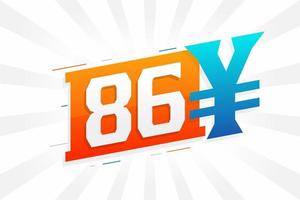 Símbolo de texto vectorial de moneda china de 86 yuanes. 86 yen moneda japonesa dinero stock vector