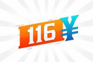 Símbolo de texto vectorial de moneda china de 116 yuanes. 116 yen moneda japonesa dinero stock vector