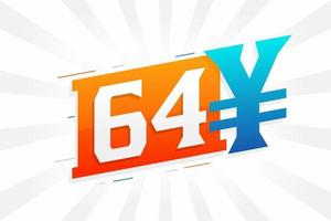 Símbolo de texto vectorial de moneda china de 64 yuanes. 64 yen moneda japonesa dinero stock vector